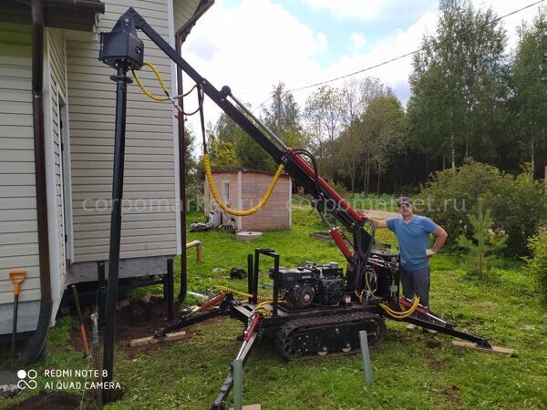 self propellered hydraulic screw pile installation machine making 4m height piles for porch foundation in peat soil